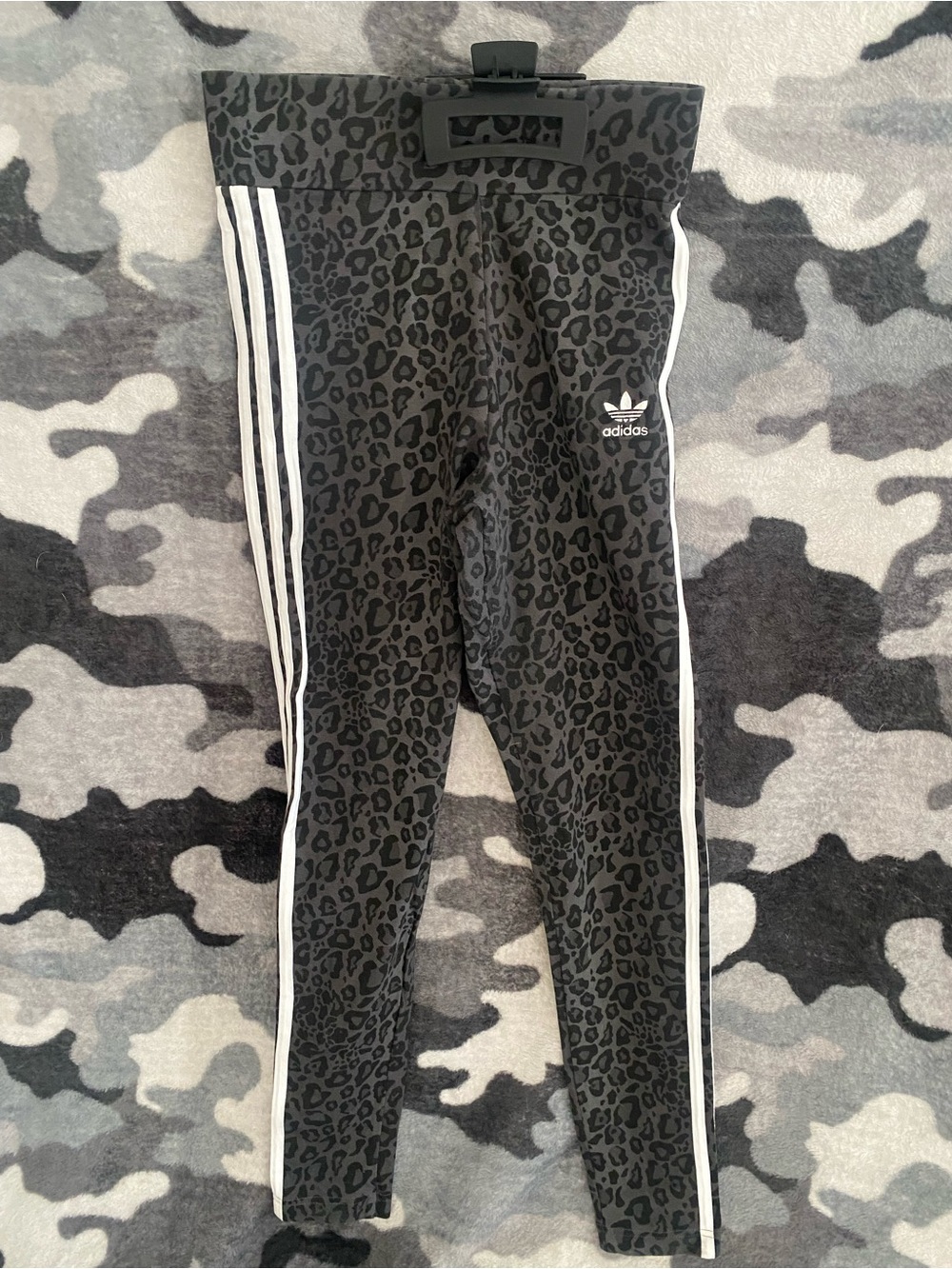 adidas Black & White Leopard Print 3-Stripe Leggings